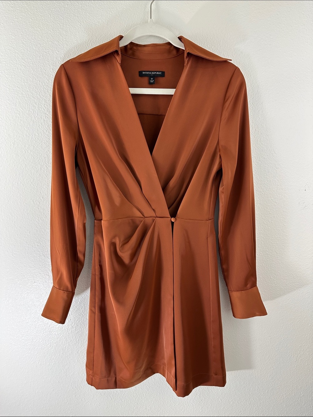Banana Republic Factory Wrap Mini Dress Rust Brown Copper Size O Collared V Neck